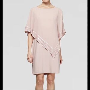 S.L. Fashions Pink Asymmetrical Flutter Sleeve Cocktail Dress